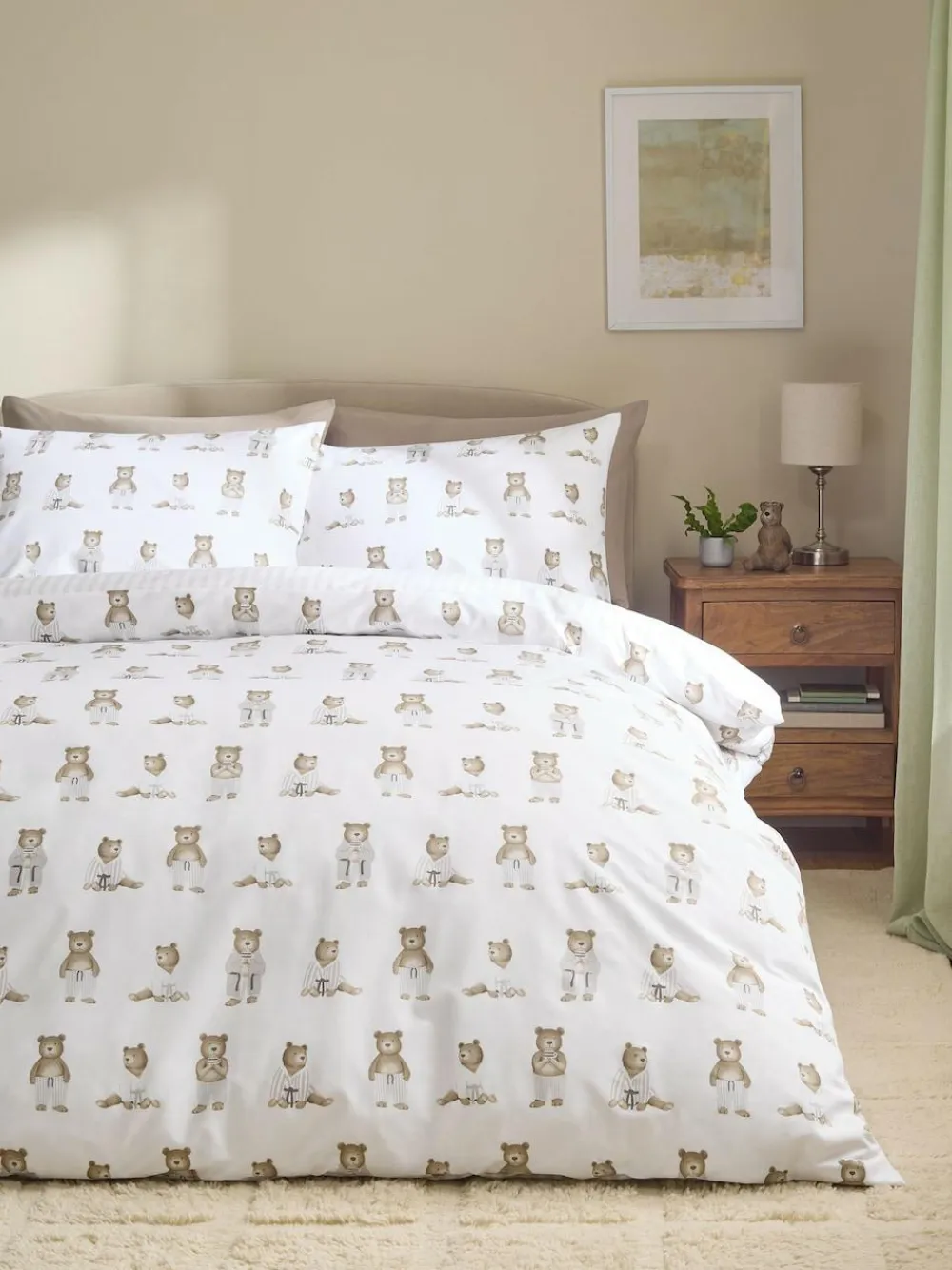 Next 2 Pack White/Natural Bertie Bear Reversible Duvet Cover and Pillowcase Set^ Bedsets & Duvet Covers