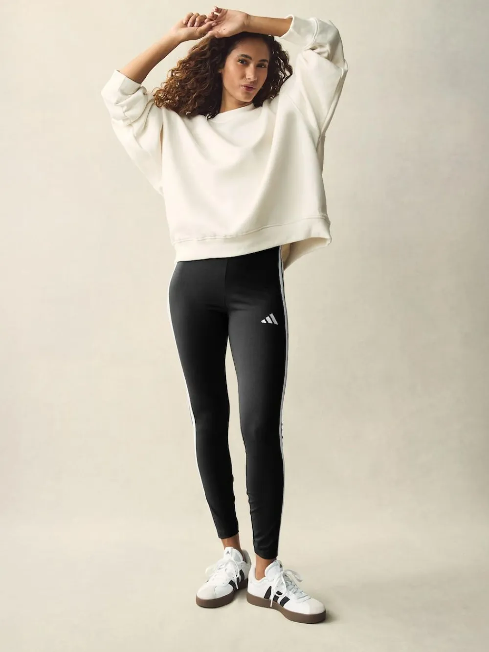 Sale adidas Black White Essentials 3-Stripes Cotton Leggings