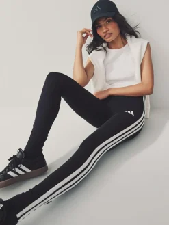 Sale adidas Black White Essentials 3-Stripes Cotton Leggings