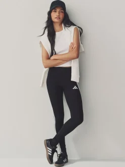 Sale adidas Black White Essentials 3-Stripes Cotton Leggings