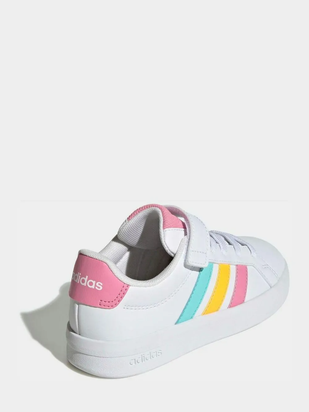 adidas White/Multi Grand Court 3.0 Elastic Lace Kids Trainers^BOY School Shoes|Boys Shoes