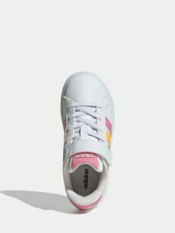 adidas White/Multi Grand Court 3.0 Elastic Lace Kids Trainers^BOY School Shoes|Boys Shoes