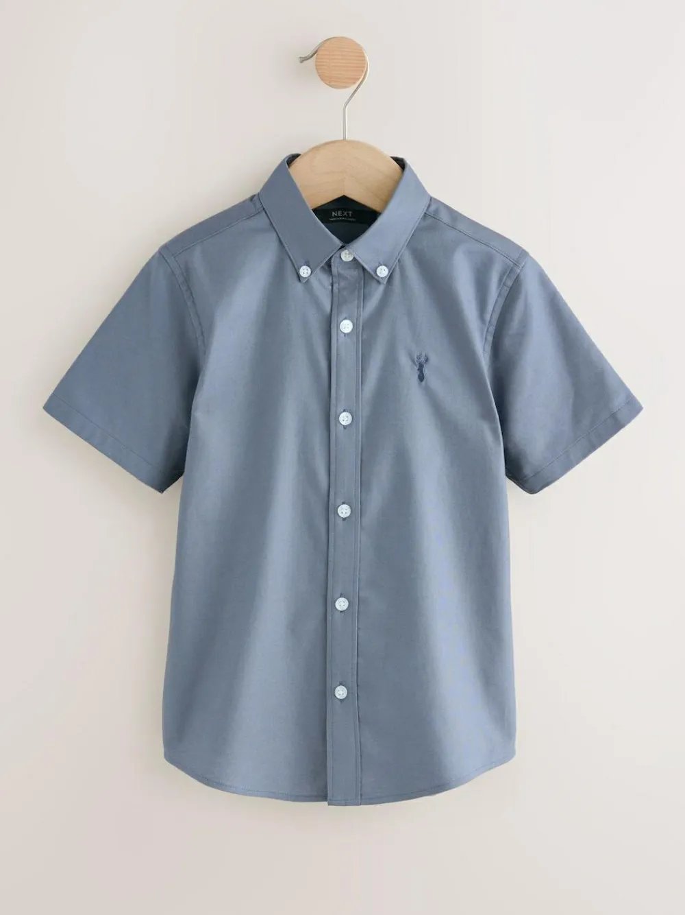 Next Airforce Blue Logo Short Sleeve Cotton Rich Oxford Shirt (3-16yrs)^BOY Shirts