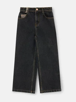 Angel & Rocket Black Piper Leopard Print Star Applique Wide Leg Jeans^ Jeans