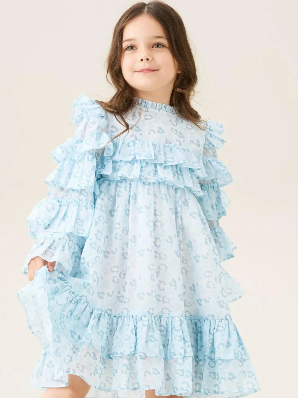 Hot Angel & Rocket Imogen Leopard Print Frill Dress Blue