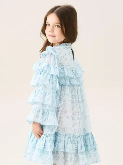 Hot Angel & Rocket Imogen Leopard Print Frill Dress Blue