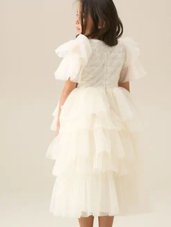 Angel & Rocket White Tiffany Ivory Beaded Tiered Tulle Dress^ Occasionwear