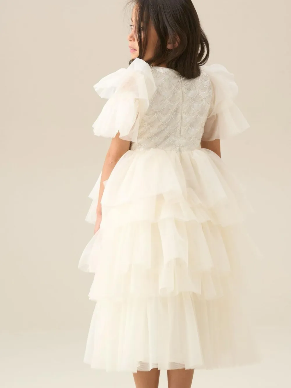 Angel & Rocket White Tiffany Ivory Beaded Tiered Tulle Dress^ Occasionwear