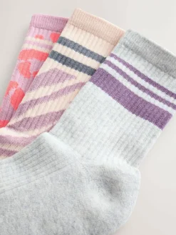 Next Animal Print Cotton Rich Cushioned Sole Ribbed Ankle Socks 3 Pack^ Socks & Tights|Socks & Tights