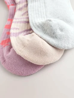Next Animal Print Cotton Rich Cushioned Sole Ribbed Ankle Socks 3 Pack^ Socks & Tights|Socks & Tights