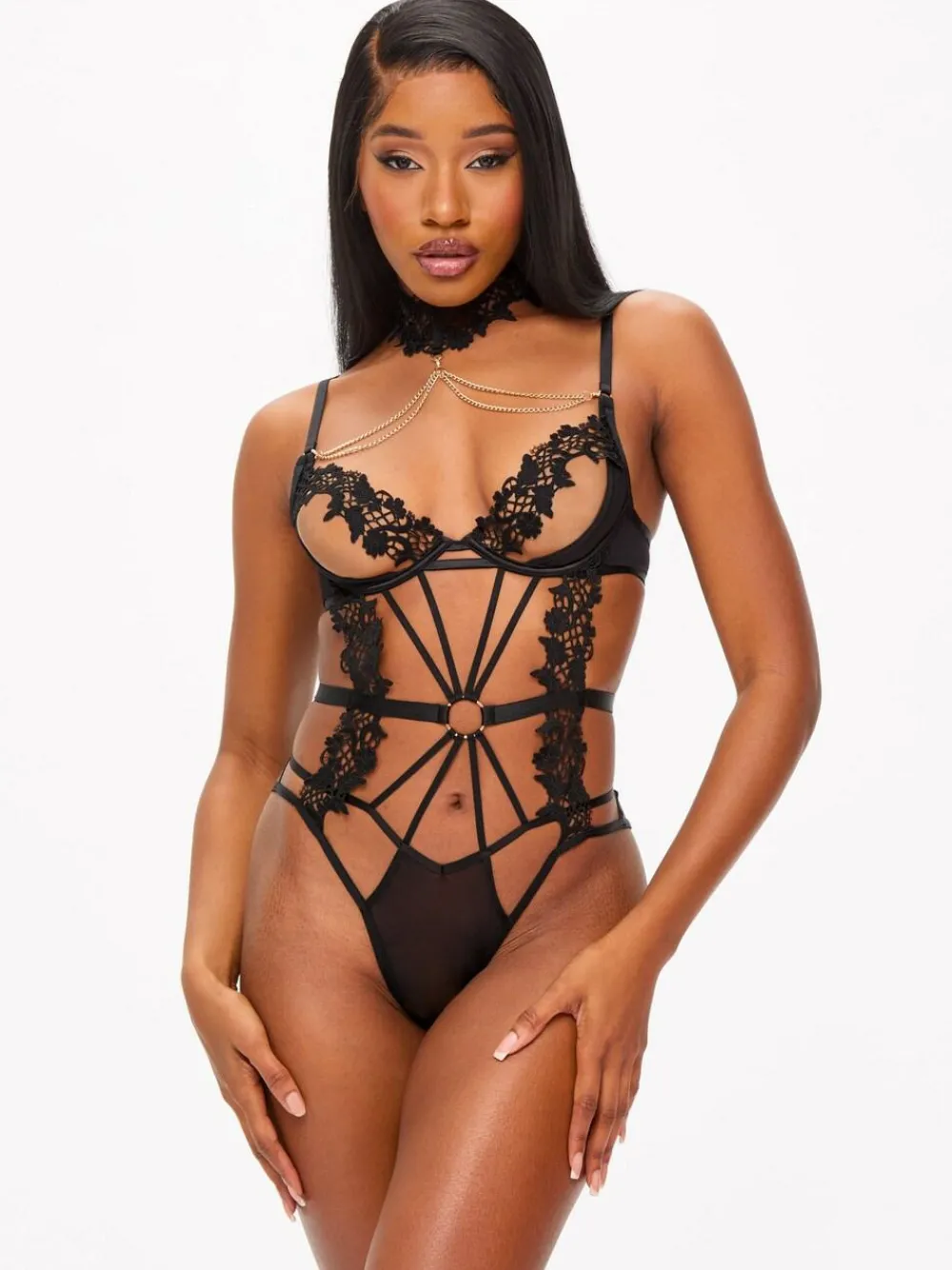 Ann Summers Black Evening Desire Sheer Foldover Body^Women All Lingerie|Tops & T-Shirts