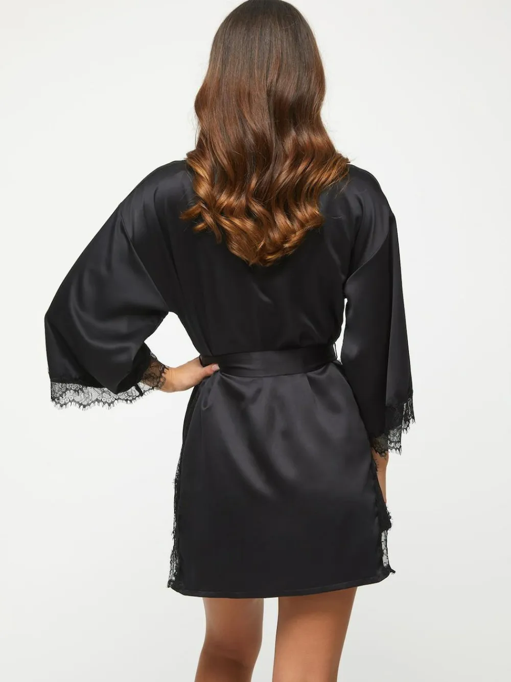 Discount Ann Summers Satin Cherryann Robe Dressing Gown Black