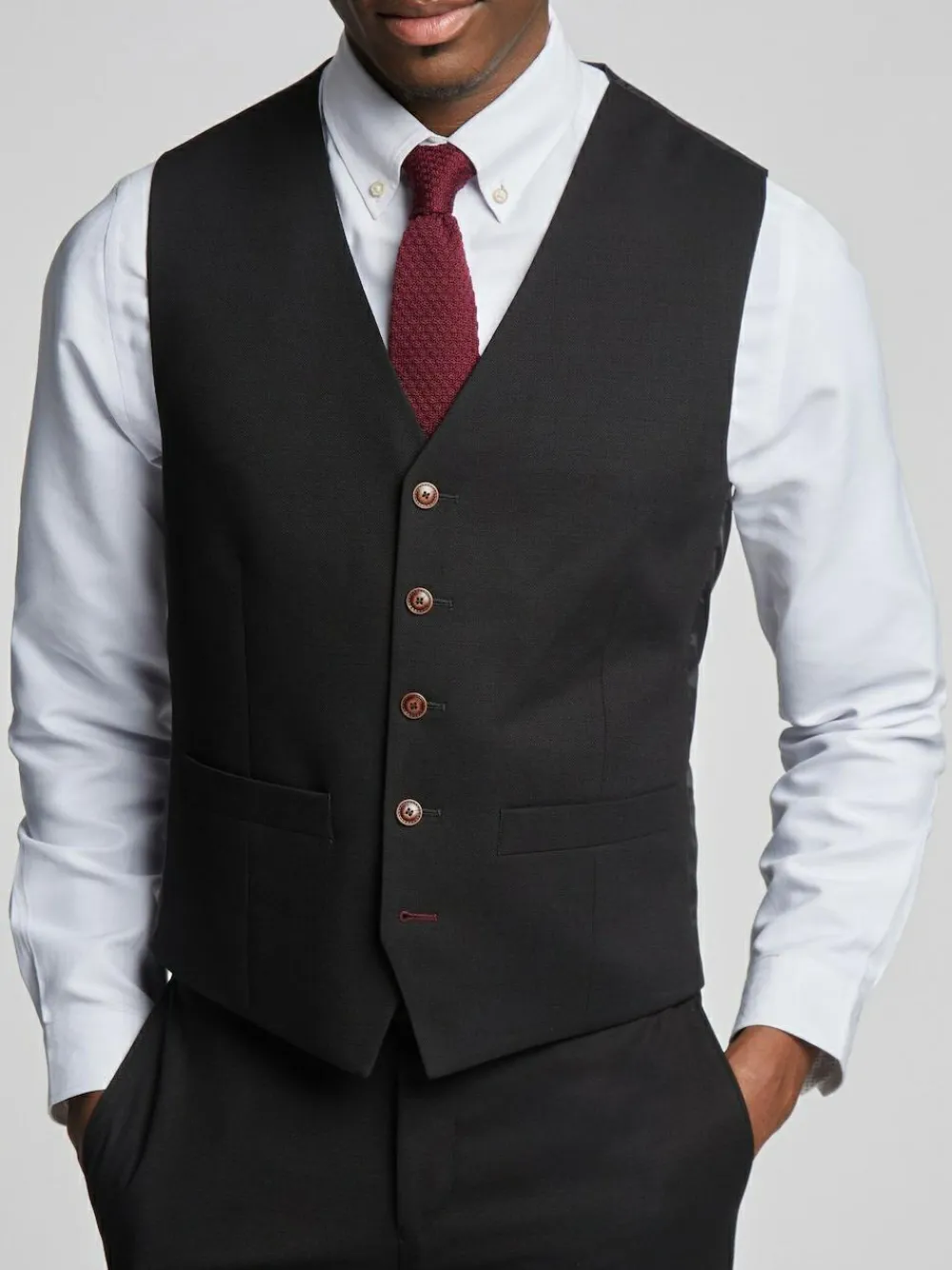 Antique Rogue Black Blake Texture Waistcoat^ Vests
