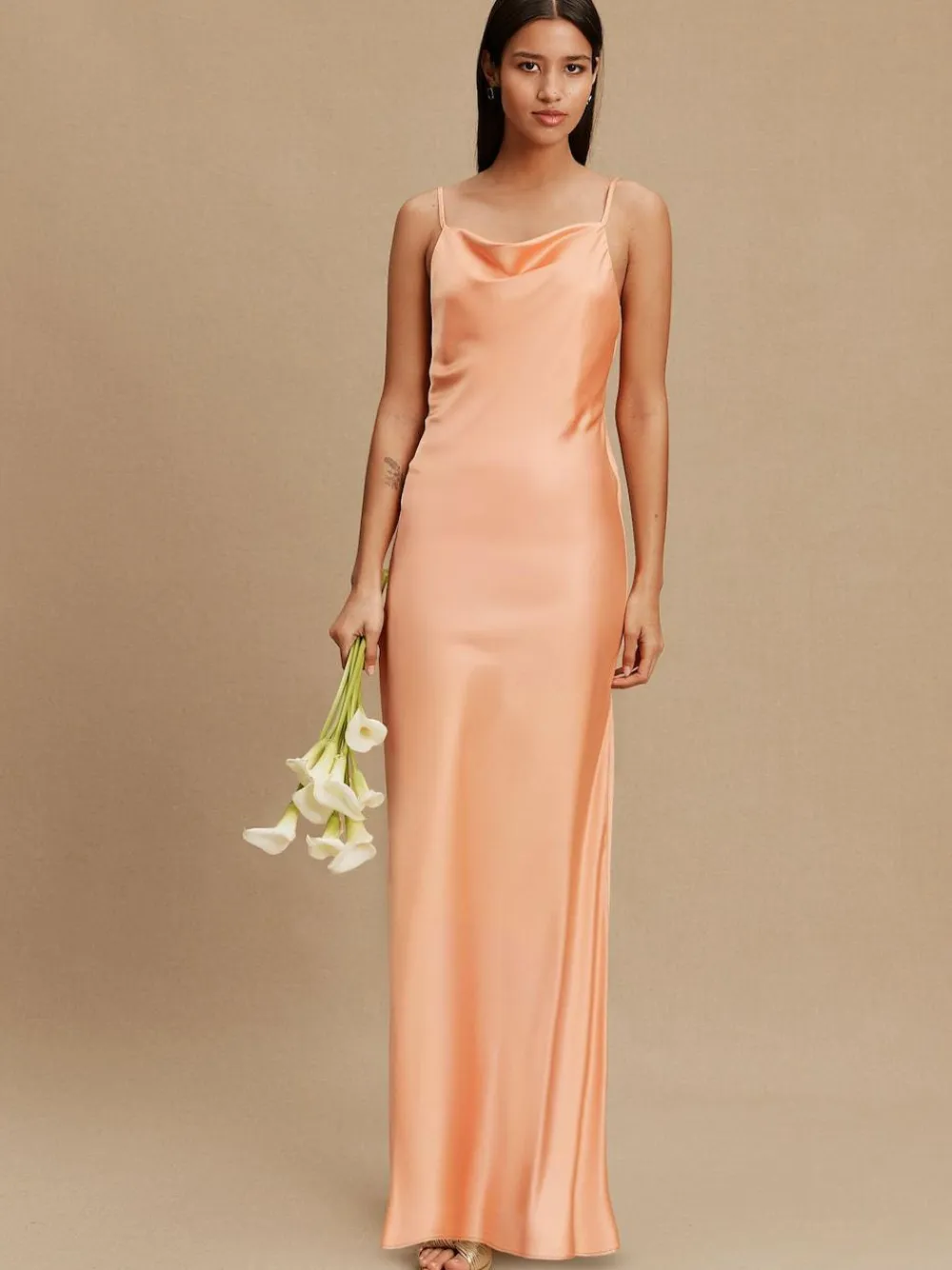 Clearance Next Apricot Satin Cowl Neck Wedding Guest Bridesmaid Maxi Dress