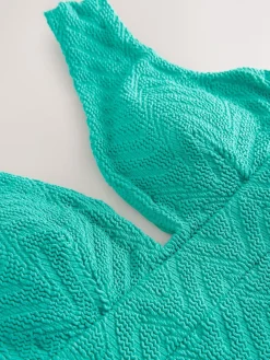 Discount Next Aqua Green Crinkle Textured Plunge Shaping Tummy Control Swimsuit