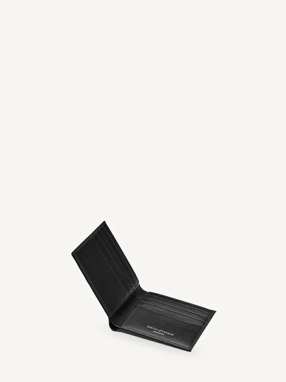 Hot Aspinal of London Billfold Wallet 8CC Pebble with Smooth Interior Leather Black
