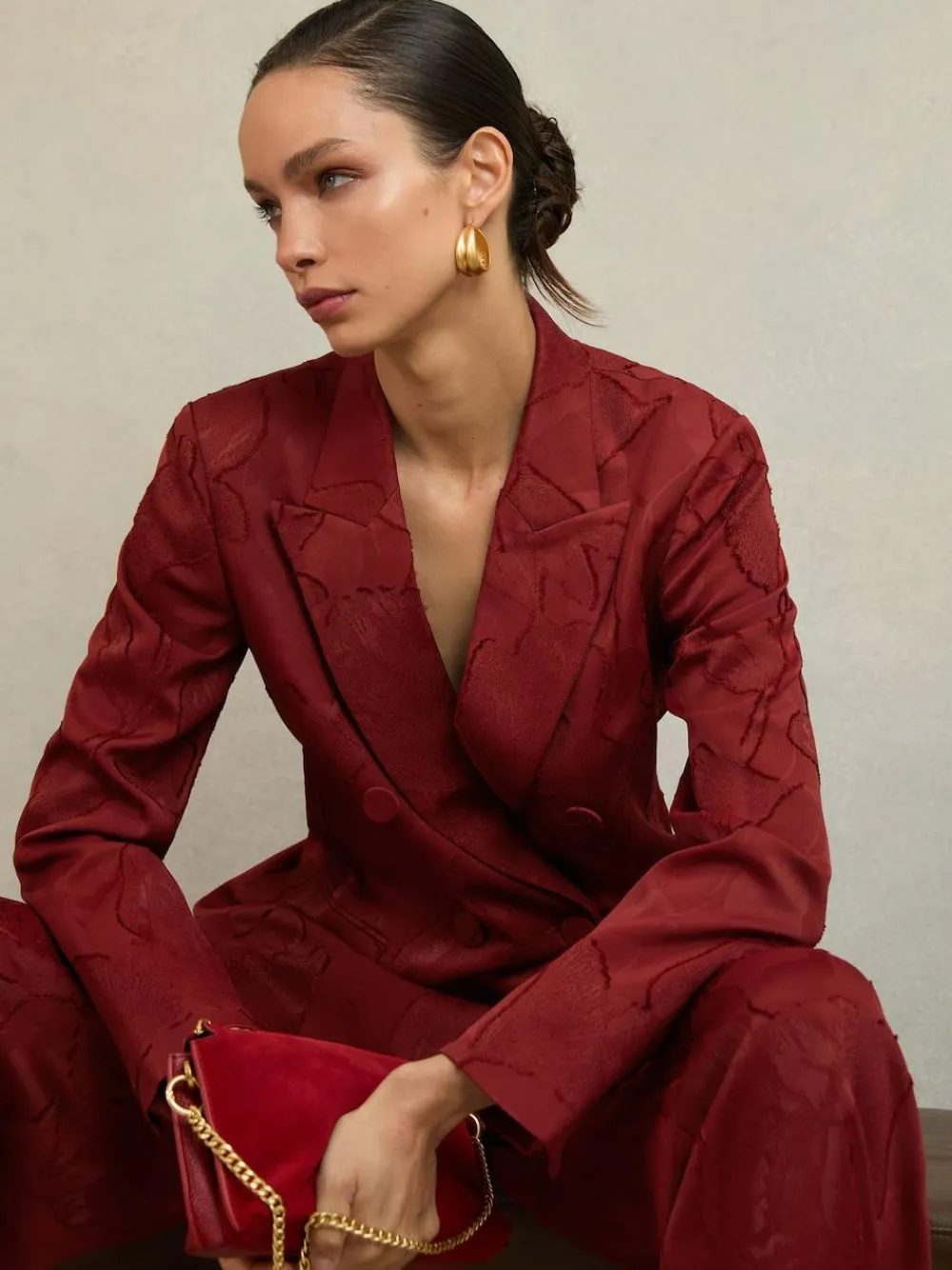Reiss Atelier Red Ottelie Atelier Jacquard Double-Breasted Blazer^Women Suits & Tailoring