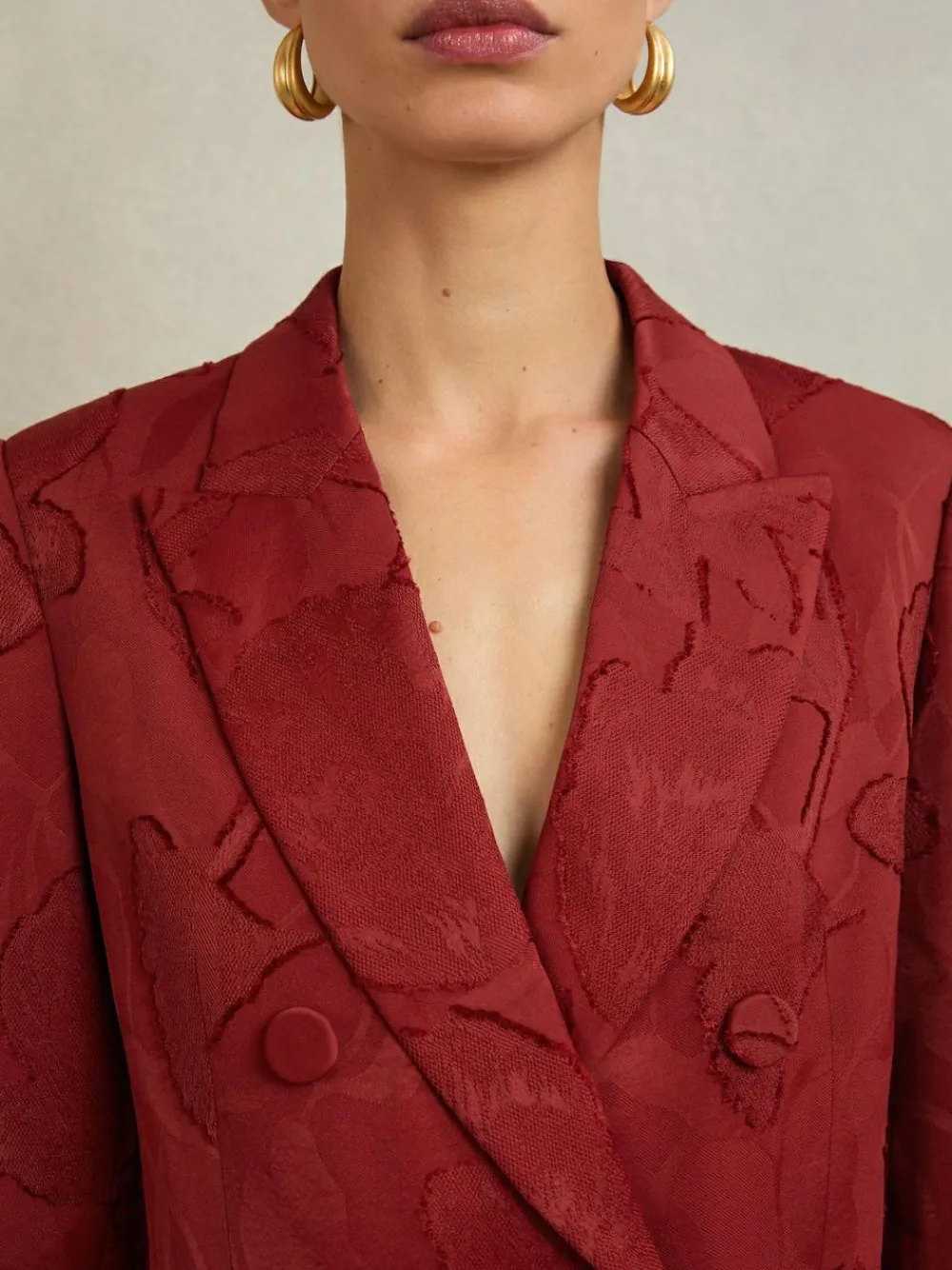 Reiss Atelier Red Ottelie Atelier Jacquard Double-Breasted Blazer^Women Suits & Tailoring