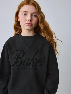 Baker by Ted Baker 2 Piece Flock Print Boxy Sweat & Cuffed Joggers Set Black