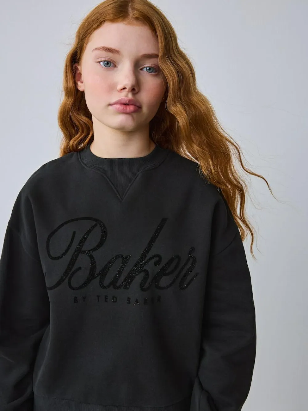 Baker by Ted Baker 2 Piece Flock Print Boxy Sweat & Cuffed Joggers Set Black