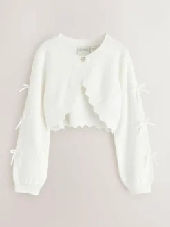Best Baker by Ted Baker Bow Sleeve Scallop Edge Cardigan White