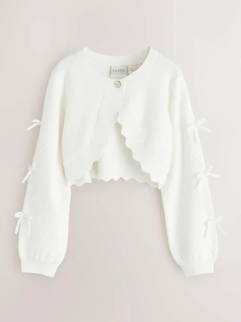 Best Baker by Ted Baker Bow Sleeve Scallop Edge Cardigan White