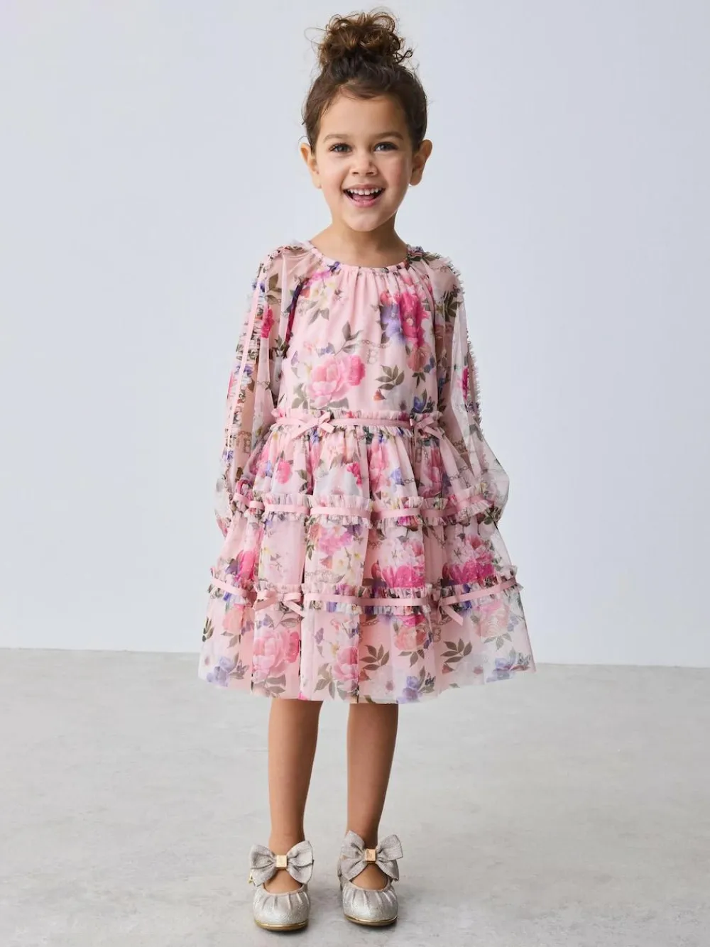 Baker by Ted Baker Floral Mesh Long Sleeve Bow Dress^ Dresses