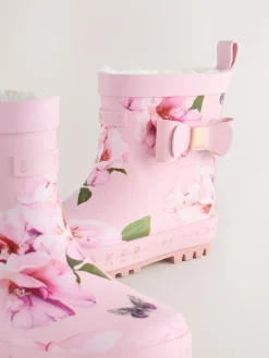 Baker by Ted Baker Girls Faux Fur Lined Welly Boots with Bow^ Boots