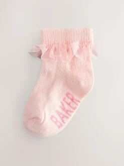 Clearance Baker by Ted Baker Girls Socks 5 Pack Burgundy/Ecru/Pink