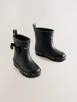 Baker by Ted Baker Girls Faux Fur Lined Welly Boots with Bow^ Boots