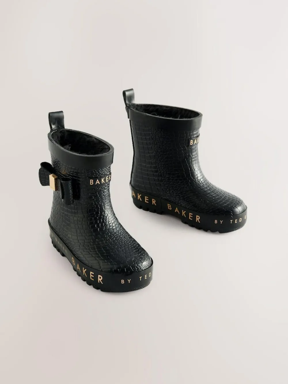 Baker by Ted Baker Girls Faux Fur Lined Welly Boots with Bow^ Boots
