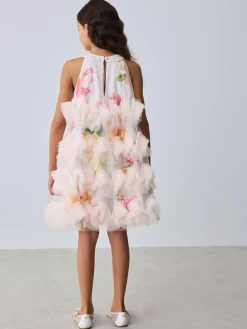 Baker by Ted Baker Pink 3D Fluffy Ruffle Mesh Overlay Halter Dress^ Dresses
