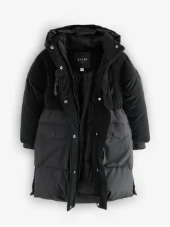 Clearance Baker by Ted Baker Shower Resistant Longline Belted Padded Black Parka