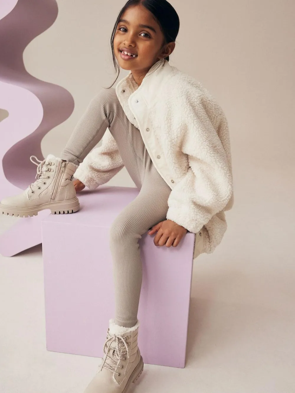 Next Beige Seamless Ribbed High Waist Leggings (3-16yrs)^ Pants & Leggings|Pants & Leggings