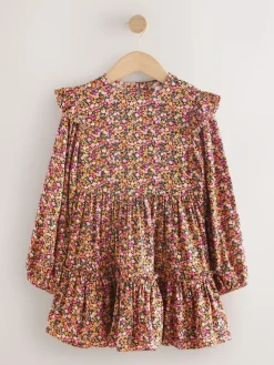 Outlet Next Long Sleeve Ruffle Dress (3-16yrs) Berry Pink Ditsy