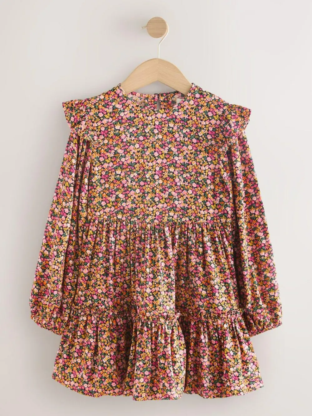 Outlet Next Long Sleeve Ruffle Dress (3-16yrs) Berry Pink Ditsy