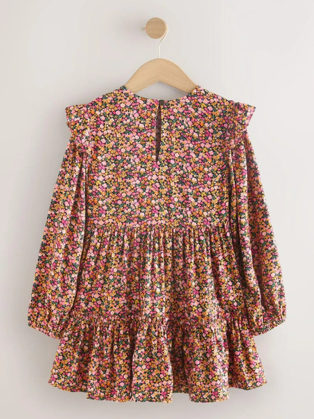 Outlet Next Long Sleeve Ruffle Dress (3-16yrs) Berry Pink Ditsy