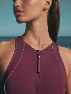 Online Next Berry Wine Active High Neck Tummy Control Swimsuit