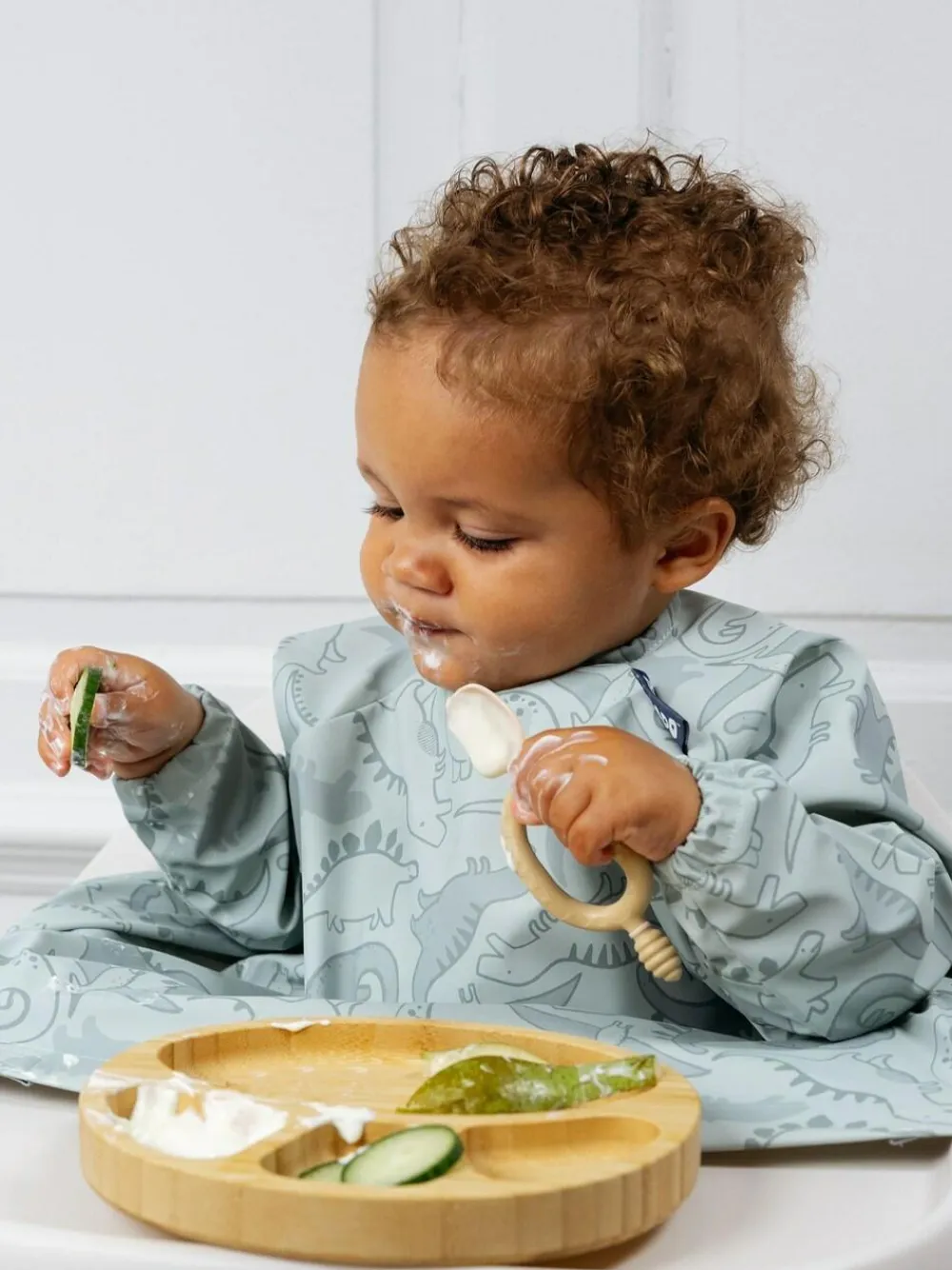 Bibado Green Coverall Weaning Bib - Dino Roar^ Bibs