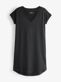 Next 100% Cotton Cap Sleeve V-Neck Mini Dress^Women Dresses