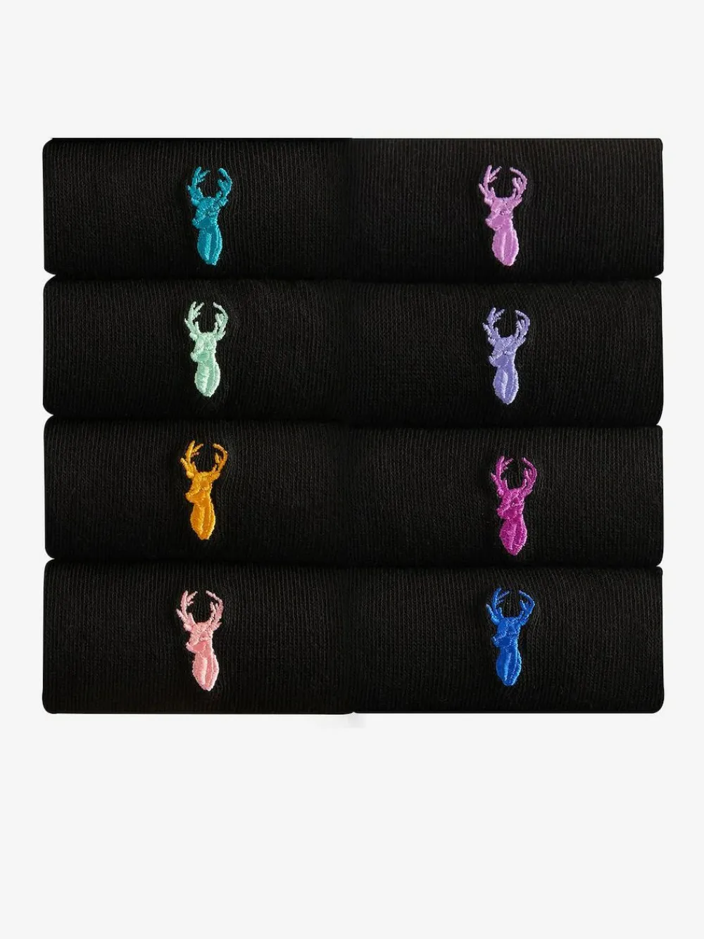 Best Next Black 8 Pack Multi Stag Lasting Fresh Embroidered Socks