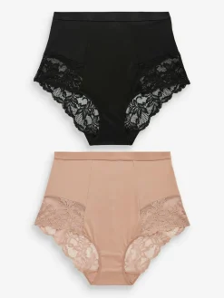 Outlet Next Print Tummy Control Shaping Lace Back Brazilian Knickers 2 Pack Black / Praline Nude
