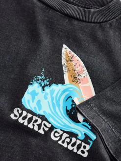Sale Next Black Acid Wash Surf Club Oversized Short Sleeve Back Print T-Shirt (3mths-7yrs)