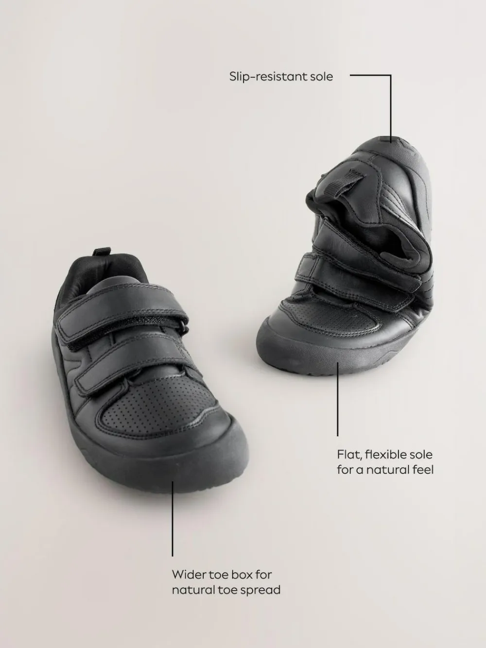 Next Black Barefoot Leather 2 Strap Touch Fastening School Shoes^BOY School Shoes|Boys Shoes