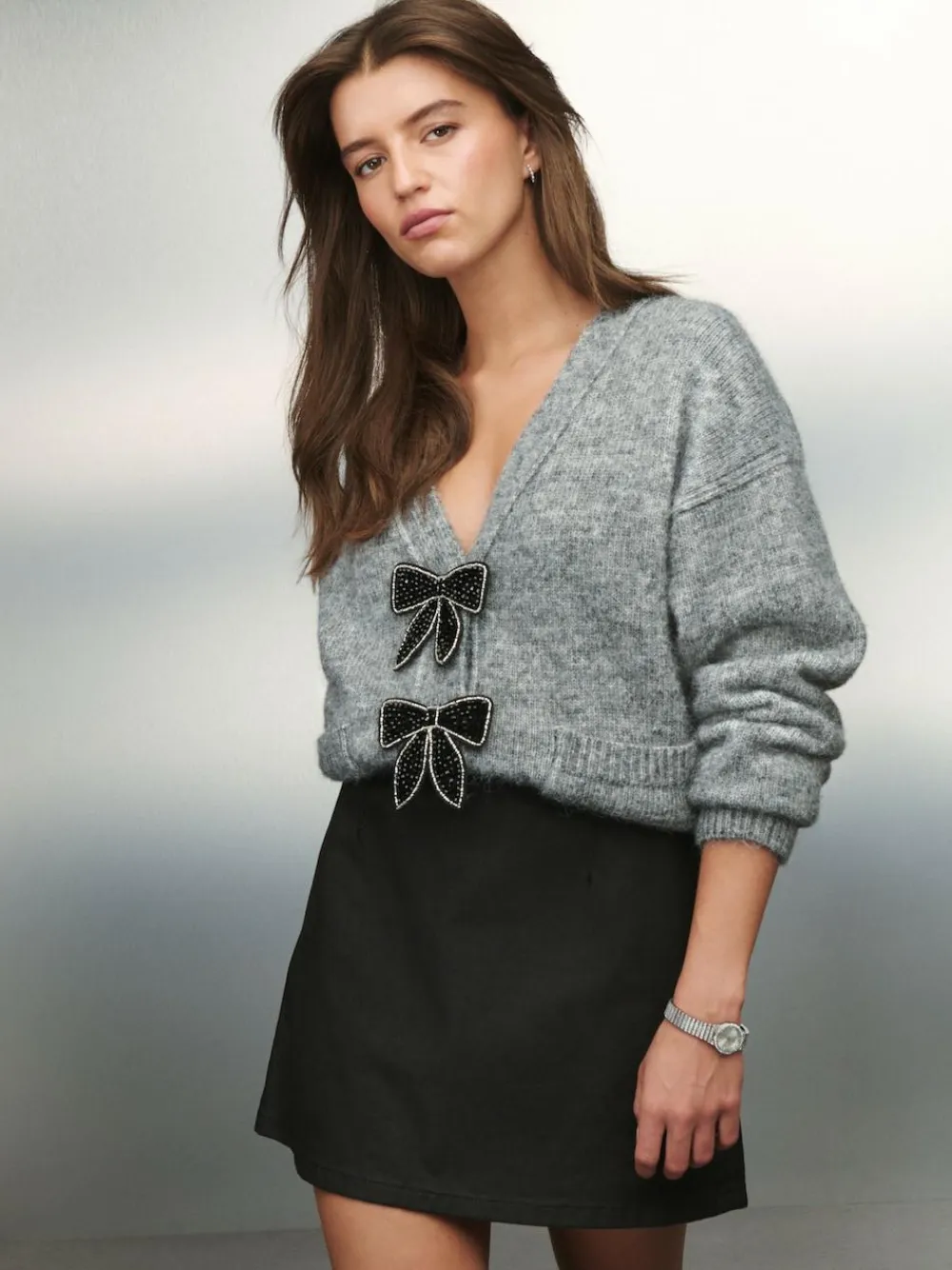 Next Black Coated Denim Mini Skirt^Women Skirts