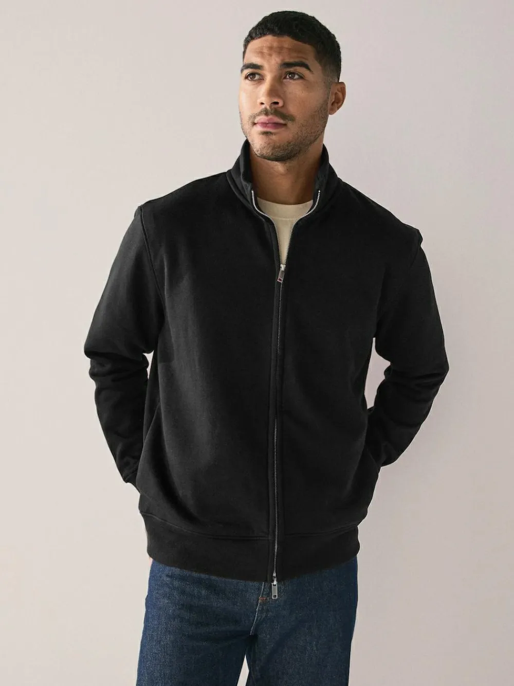 Outlet Next Cotton Rich Jersey Full Zip Funnel Neck Sweatshirt Black