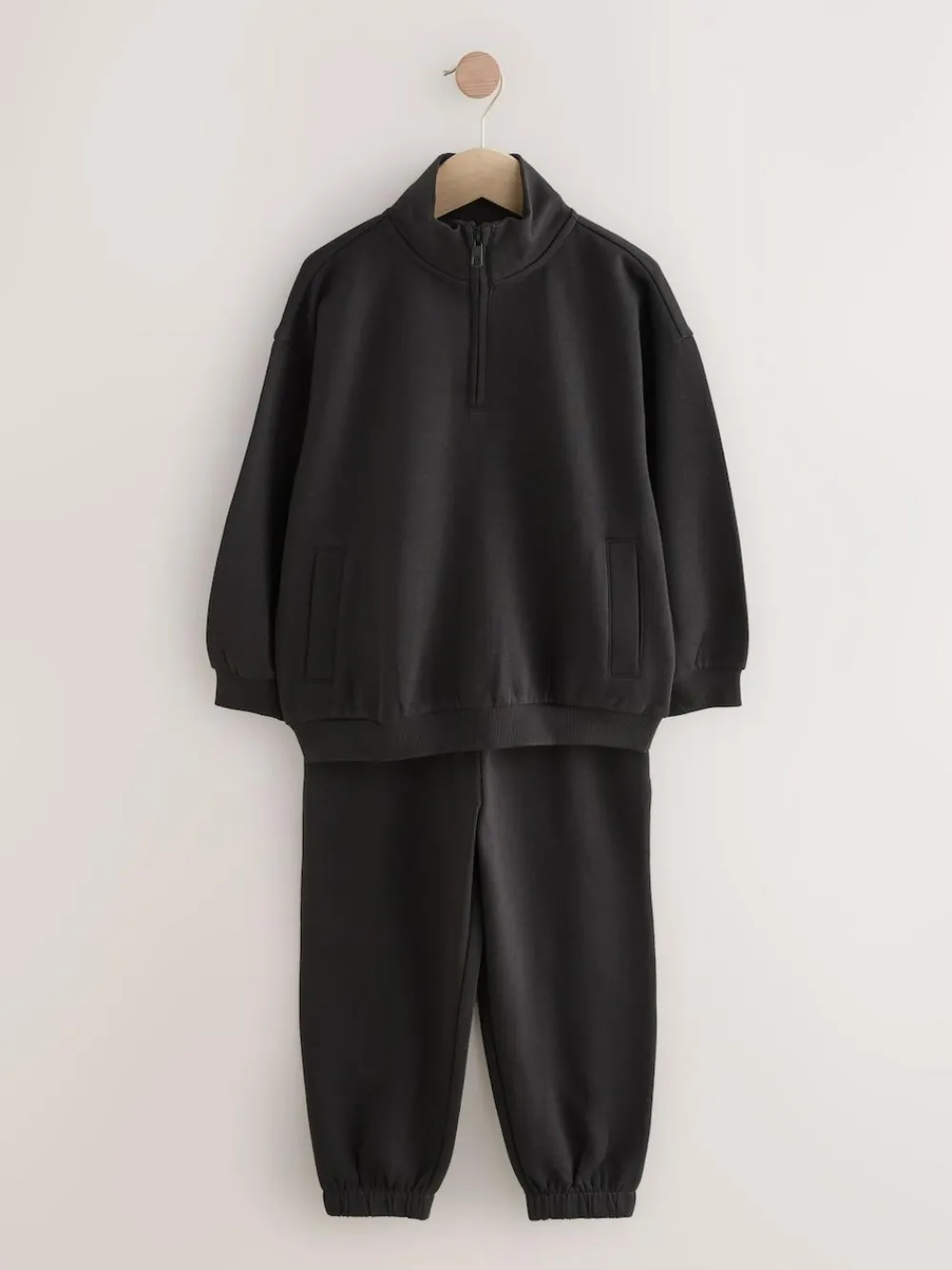 Sale Next Black Cotton Rich Sports Funnel Neck Sweat and Joggers Set (3-16yrs)