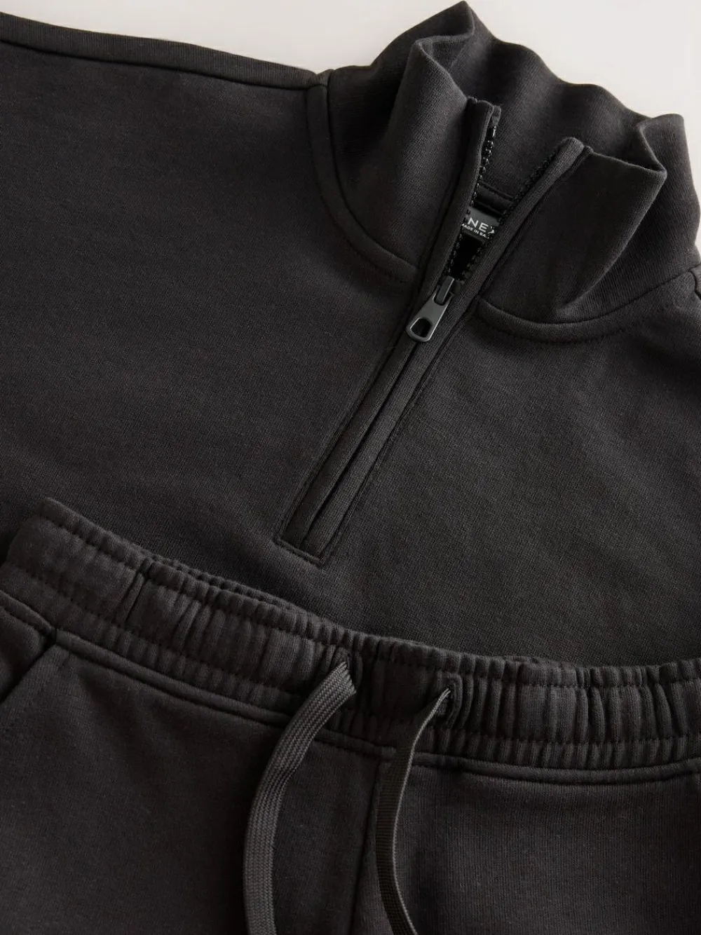 Sale Next Black Cotton Rich Sports Funnel Neck Sweat and Joggers Set (3-16yrs)