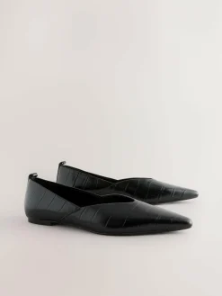Sale Next Premium Leather Pointed Toe Ballerinas Black Croc Effect