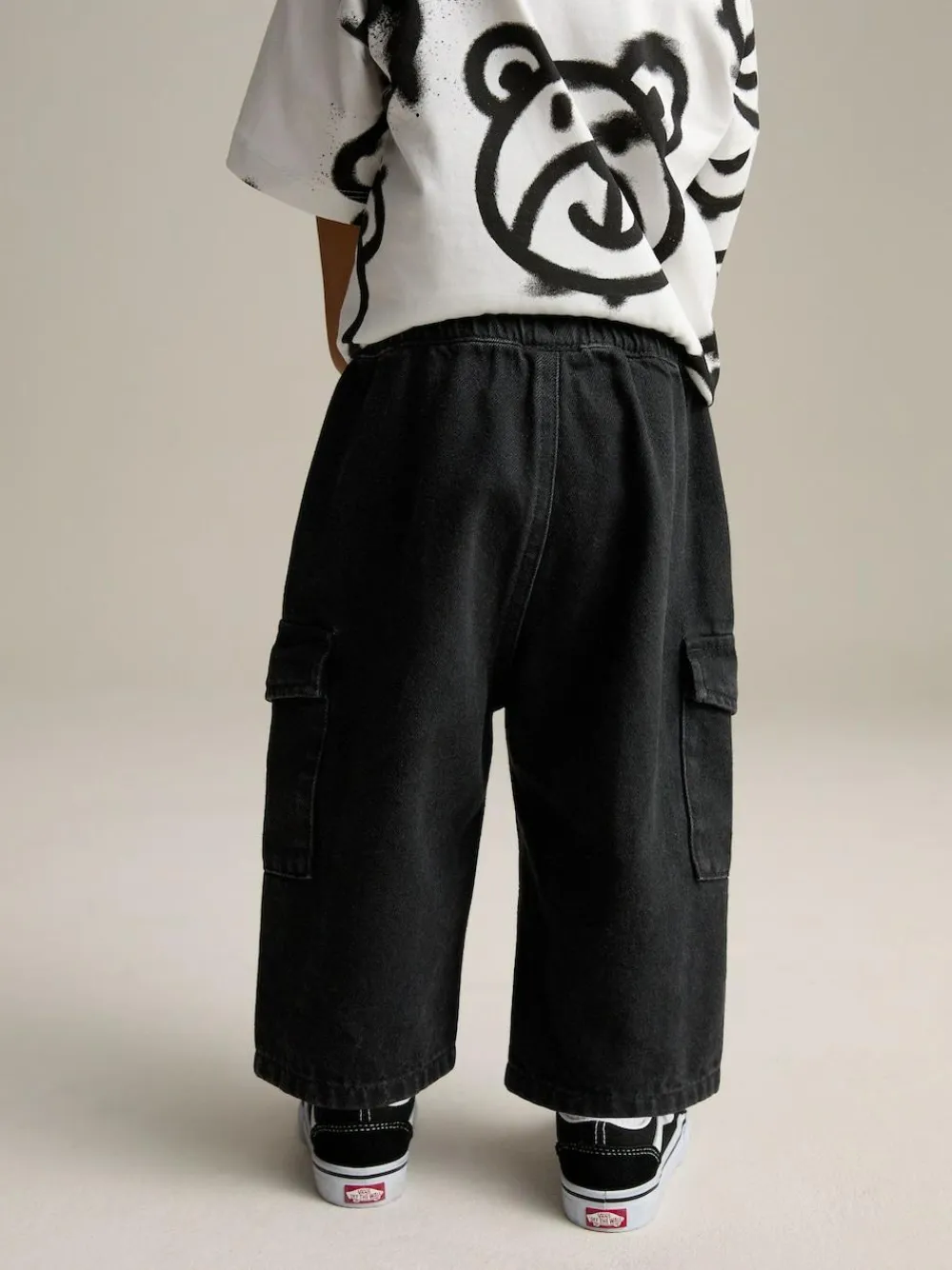 Outlet Next Wide Leg Pull On Cargo 100% Cotton Jeans (3mths-7yrs) Black Denim
